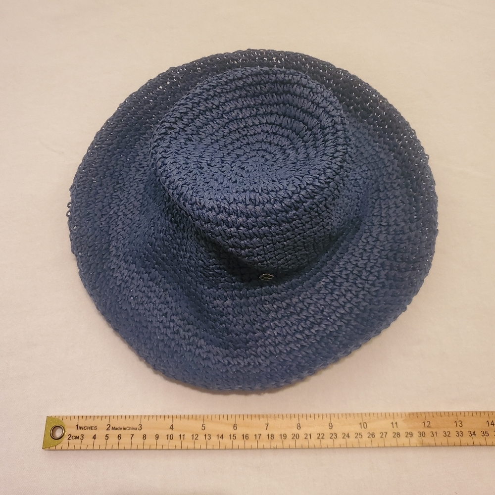 KATE SPADE NEW YORK Solid Crochet Cloche Sun Hat‎ French Navy Paper Straw OS - Picture 7 of 8